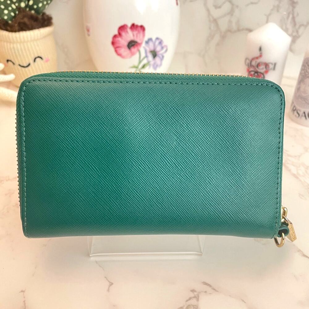 Tory Burch Zip-Around Wallet Emerald Green Saffiano Leather - Picture 3 of 6